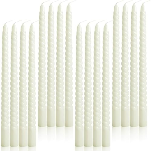 Preocea 16 Pcs Spiral Taper Candles, 25.3cm Dripless Twisted Candles, White Spiral Candle Twisted Candlesticks, Long Unscented Candle Sticks for Dinner Wedding Party Home Decoration