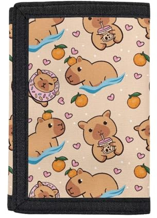 Dolyues Portefeuilles pour filles pour enfants de 9 à 12 ans, portefeuilles de sports de plein air, porte-cartes, organisateur de monnaie, porte-monnaie pour adolescent personnalisé, Orange Capybara
