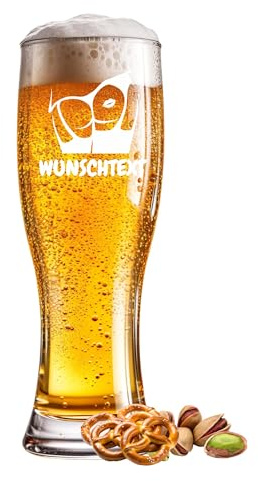 Weizenglas graviert Kuss 0,5l mit Wunschtext Name Jahr oder Spruch - Individuelles Bierglas für besondere Anlässe wie Geburtstag, Jubiläum, Vatertag oder Feier - Gravur frei wählbar