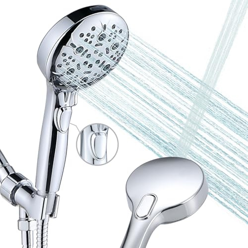WHZeffect Hand Held Shower Head with Extra Long 79 Inches Hose,7 Modes Detachable Shower Wand with ON OFF Switch,High Pressure Handheld Shower Head with Built in Shower Sprayer,Shower Brackect,Chrome