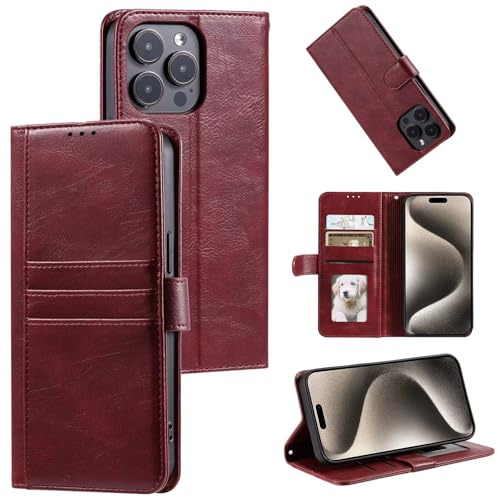 WOWUDI Funda para Moto G22 Funda de Cuero con Cremallera Cierre Magnético Carcasa de Cartera con 9 Ranuras para Tarjetas Función Stand Cover -Rojo