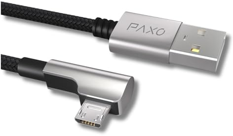 PAXO Câble micro USB en nylon de 2 m, connecteur à angle de 90 degrés, câble de charge USB à micro USB, câble de données, câble de charge, USB 2.0