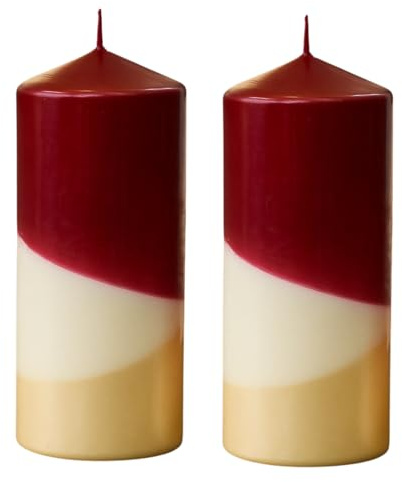Marco Paul 2pc Tall Pillar Candles - Unscented, 60hr Long Burning Clean Burn Wax - 19 x 6cm Decorative Church & Christmas Candle Set for Table Centrepieces & Seasonal Home Décor