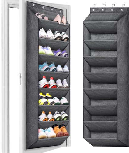 QUMENEY Schuh-Organizer mit 8 Ablagen zum Aufhängen über der Tür Schuhregal für die Tür Schrank mit tiefen Taschen Aufbewahrung hinter der Tür für 24 Paar Schuhe (Grau)