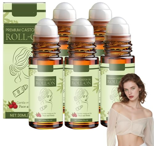 Castor Oil Roll On for Belly Face Body, Multi-Use Castor Oil Face Serum för kvinnor, Under Eye Roller Ball för återfuktande, naturliga ingredienser kvinnor massage oljor, mjuk effektiv strålande hud