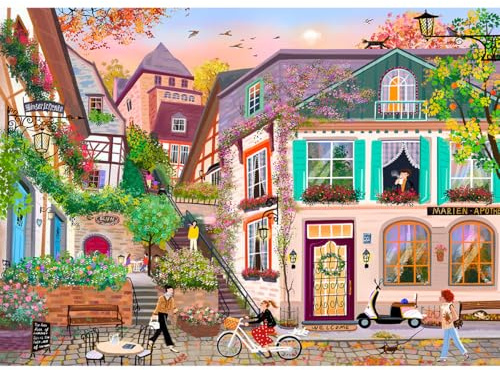 HUADADA Jigsaw Puzzles for Adults 1000 Piece -Sunset in the Alley | Eco matte oil print, eye strain relief, tight puzzle piece fit, vibrant colours,gifts for men women