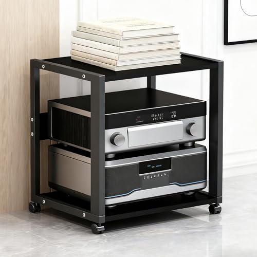 SOFACHEN 2/3-stöckiges AV-Regal, Phono Rack Medienregal, Center Schallplattenständer, Stereo-Geräteschrank Mit Rollen, Audio Schrank Für Wohnzimmer, Spielzimmer, Schlafzimmer(Style 1)
