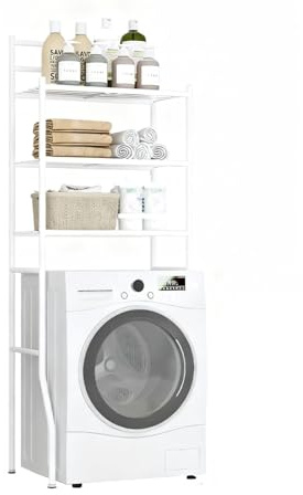 Mueble Lavadora 3 Niveles Acero Inoxidable Estantería Baño Almacenamiento sobre WC Ahorra Espacio 70x36x165 Cm (Blanco,3 Niveles)