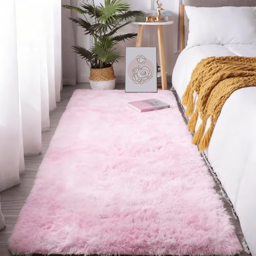 Vardagsrumsmatta 250 x 300 cm Fluffig Tie Dye Ryamatta Modern för Sovrum Barnrum, Ljusrosa
