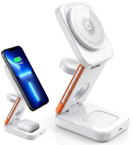 3-en-1 Chargeur sans Fil Pliable 15W,Compatible avec iPhone 17/16/15/14/13 | Dock de Voyage Compact, Station de Charge Rapide,Apple Watch Ultra/SE/10/9/8/7/6/5/4/3/2, AirPods Pro/4/3/2(white)