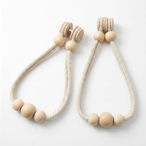 YIPFEN 2 Pezzi Fermatenda Magnetico con Perline di Legno, Fermatenda Intrecciato a Mano in Stile Nordico, Fissatore Decorativo per Tende, Adatto per Casa, Camera da Letto e Ufficio