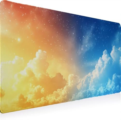 Tapis de Souris, Tapis Souris XXL 600 x 300 Gamer Mousepad, Rubber Base en Imperméable, Grand Bureau Gaming Mouse Pad Bords Cousus Imperméable Antidérapant Bureau Les Nuages Ciel Étoilé 2 W0G1-1021