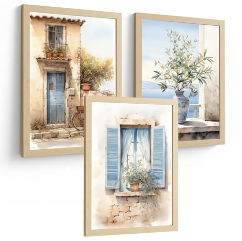 Nacnic Set De 3 Laminas Decorativas Pared Maritimo, Relax. Cuadros Salon Modernos - Posters Decorativos Azules En Acuarela. Mediterraneo. Decoración Dormitorios. A3 Sin Marco