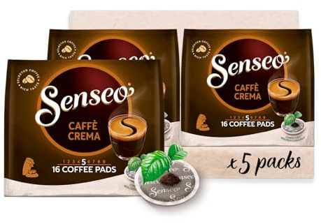 Senseo Pads Caffè Crema, Medium Roast, 80 Kaffeepads, 5 x 16 Getränke