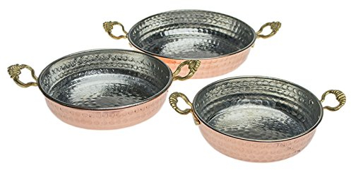 Kupferpfanne 3 tlg Set Bratpfanne Kupfer Servierpfanne Bakir Tava Handarbeit Menemen Tavasi Omlet Tavasi Tava