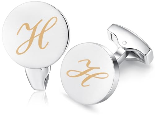HONEY BEAR Briefe Initialen Buchstabe manschettenknöpfe Herren Hochzeit Cufflinks Manschettenknopf Gebürstetes Silber (H)