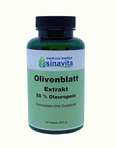 Olivenblatt Extrakt, 50% Oleuropein, 120 Kps., Reinsubstanz ohne Zusatzstoffe, vegetarische Kapselhülle, deutsche Produktion