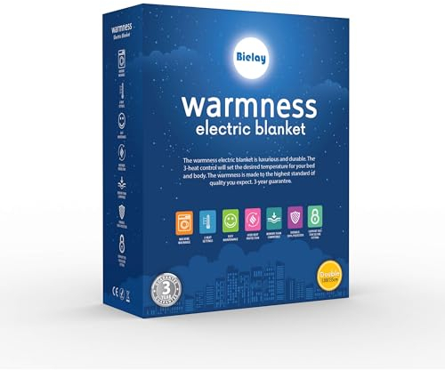 Bielay Warmness Heizdecke, Unterbett, digitaler Regler mit 3 Heizstufen, 135 cm x 120 cm, Weiß