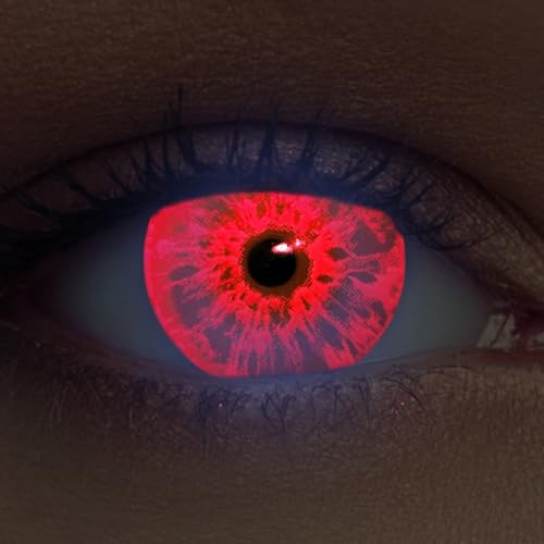 DESIGNLENSES, Leuchtende Halloween The Purge Kostüm Kontaktlinsen rot, 1 Paar (2 Stück),weiche UV Neon Farblinsen Sparkle (Sparkle Red, 14.00, 0.00)