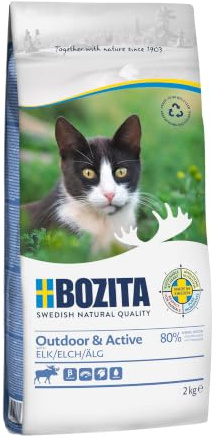 Bozita Outdoor & Active Croquettes pour Chat avec élan – 10 kg – sans blé pour Chats Actifs et sensibles – 30% de protéines, 20% de matières Grasses – sans Sucre ni génie génétique – Fabriqué en