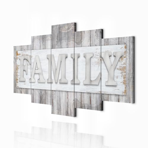 decomonkey Bilder Family 200x100 cm 5 Teilig Leinwandbilder Wandbild Holz | Bild auf Leinwand, Kunstdruck, Wanddeko, Wohnzimmer, Wanddekoration, Familie, Spruch