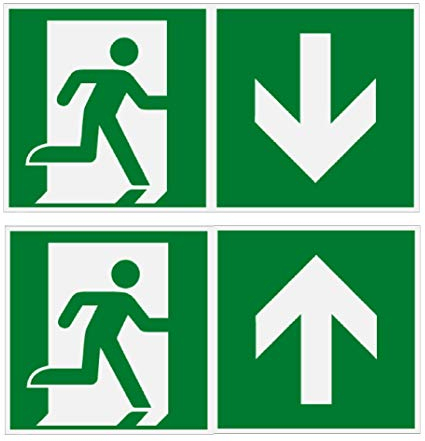 Fluchtweg-Rettungsweg-Schilder-30 x 15 cm-Schild-Kunststoff- im Dunkeln nachleuchtend-Warnschild-Hinweisschild-Türschild (Pfeil unten Kunstst. 30 x 15 cm nachleuchtend)