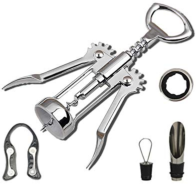 LTLWSH Cavatappi a Leva Cromato Apribottiglie Regalo Set Contiene Cavatappi, Taglia-Capsule, Collare, Vino Versatore