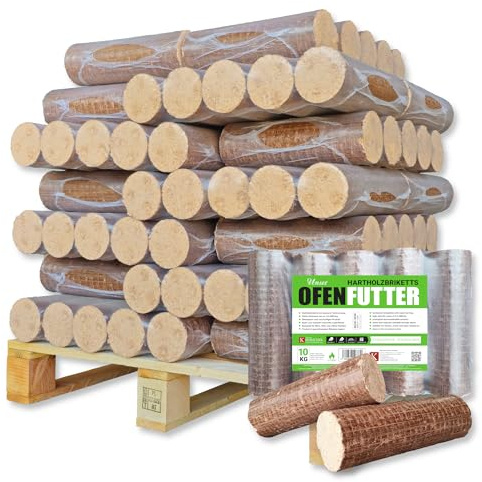 200 kg Holzbriketts Nestro Hartholz Briketts Kamin Ofen Brikett Brennholz Heizbriketts aus Buche und/oder Eiche 20 x 10kg / 200kg Palette Nestro Brikett Rund
