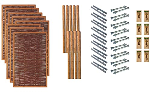 TETZNER & JENTZSCH Zäune Fresno 6 I Sichtschutz Zaun 120 x 180 cm Braun I Gartenzaun aus Holz für den Sichtschutz I Zaun aus Weidengeflecht I Holzzaun Komplettset mit Trennwand für den Windschutz