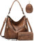 Lapsting Hobo - Bolsos para mujer, bolsos de mano para mujer, bolso de hombro bohemio, bolso cruzado de piel sintética, 3a - 15.2 pulgadas marrón - herrajes dorados, 3PCS 14inch-18inch