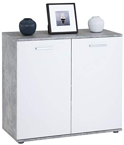 CARO-Möbel Kommode Chicago mit 2 Türen, Moderne Anrichte in Betonoptik/weiß, Sideboard Mehrzweckschrank für Wohnzimmer