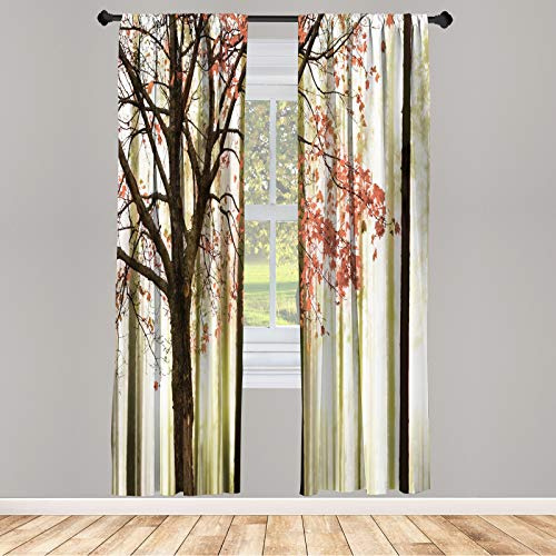ABAKUHAUS Otoño Juego de 2 Paños Cortinas, Imagen de un Hombre Solitario Hojas del árbol sobre un Fondo Abstracto Woodland Imprimir, Tratamiento de Ventana, 2 Stück 75 cm x 175 cm, Crema de Coral