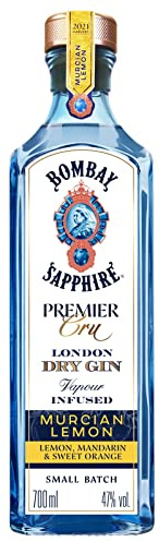 Bombay Sapphire Premier Cru London Dry Gin, Murcian Lemon, 47 Vol.-%, 70 cl / 700 ml, zu 100% per Dampfinfusion destillierte Spirituose mit handverlesenen Zitrusfrüchten