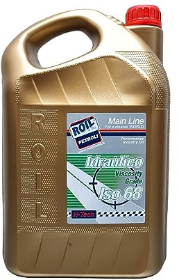 5 Litri di Roil Olio idraulico VG ISO 68 NUOVA FORMULA CON POLIMERO ELASTOMERO con più elasticità e durata delle parti in gomma, antischiuma e antiusura per sistemi oleodinamici e idrostatici