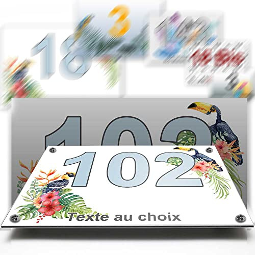 Grande plaque aluminium/polyethylene numéro rue décorative - pour maison, garage, porte, et boite aux lettres - collection oiseau : 2 lignes personnalisables