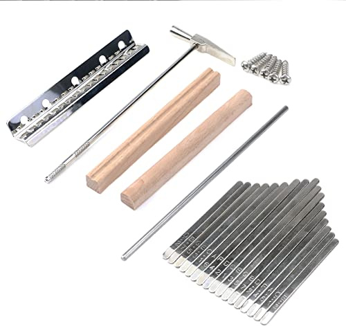 Woogim 17 Notenschlüssel Kalimba Ersatzschlüssel Kalimba DIY Schlüssel Holz Bridge Kit mit Stimmhammer Daumen Klavier DIY Zubehör