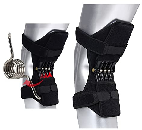 TOOJUN Ginocchiera 2 Pezzi con 3 Molle, Supporto articolare stabilizzatore per Ginocchio a Molla, tutore per Ginocchio Power Lift per Gambe deboli Old Cold Leg Sports Training Squato,Black