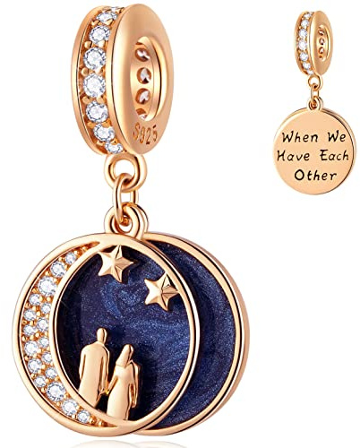 Rose Gold Valentinstag Charms fit europäischen Armband, Paar Liebhaber, Smiley Gesicht Rose Blume Mondsichel Sterne Herzschlag geknotet Herz Charm in Sterling Silber, Geschenke für Familie/Geburtstag