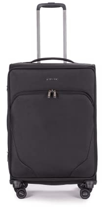 Stratic Mix Koffer Weichschale Reisekoffer Trolley Rollkoffer mittelgroß, TSA Kofferschloss, 4 Rollen, Erweiterbar, Größe M, Schwarz