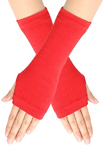 Liyinco Winter Dünne Verlängerte Fingerlose Handschuhe Frauen Warme Halbe Fingerhandschuhe Gestricktes Lesen Gehen Arbeits-Schreibhandschuhe Rot Einheitsgröße