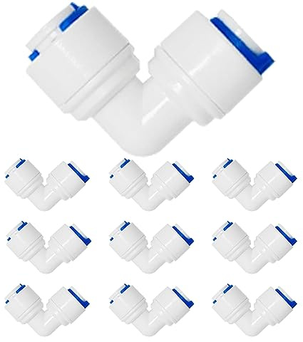 10 Pcs RO Wasserfilter Fitting, Ellenbogen Schnelle Steckverbindung, für 3/8 Zoll (9.5mm) Schlauch, Kühlschrankschlauch, Wasserschlauch