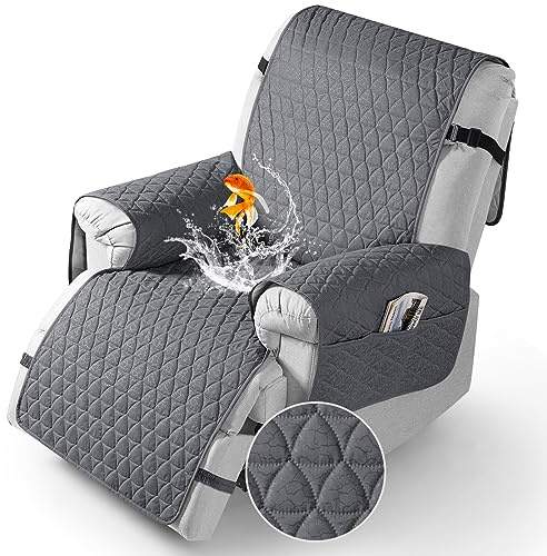 TAOCOCO 100% Waterproof Recliner Cover - Recliner Cover with Non-Slip Granule, Recliner Chair Covers with Elastic Band, Recliner Chair Covers for Reclining Chair(Dark Grey, Small-22'')