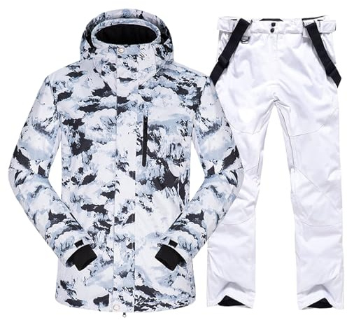 ALSOGO Herren Ski Jacke und Hosen Set Ski Anzug Winter Wasserdicht Winddicht Kapuze Schneemantel 2-Stücke Snowboard Sets