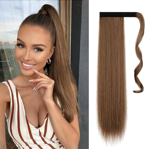 BELEVO Extension Cheveux Naturel Queue de Cheval, 60cm Postiche Cheveux Naturel ponytail, Queue de Cheval Extension rajout cheveux clip naturel 100g
