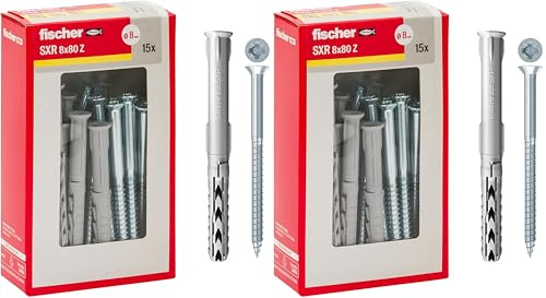 Fischer Tasselli Prolungati SXR 8 x 80 mm con Vite, per Installazioni Passanti di Strutture in Legno o Metallo, Set di 30 Pz