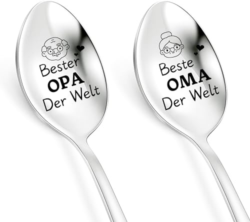 PBIEHSR Oma und Opa Geschenke Weihnachtsgeschenke, 2 Stücke Kaffeelöffel mit Gravur - Beste Opa Oma Der Welt, Opa und Oma Geschenk Weihnachten, Geburtstagsgeschenk (Beste Opa Oma Der Welt)