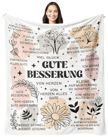 Juratar® Gute Besserung Geschenke für Frauen Männer Kinder, Kuscheldecke Flauschig Geschenke Gute Besserung für Kranker, Weiche Fleece-Mittagspause-Decke 62 * 52 Zoll