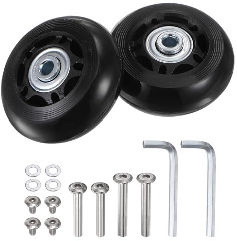 sourcing map Ersatz-Räder, 60 x 24 mm, Kofferrad-Reparatur-Set, inklusive 2 PU-Lagerrädern und Unterlegscheiben, Schraubenschlüssel und Achsschraube für Trolley-Tasche, Inline-Skate und Lenkbrett