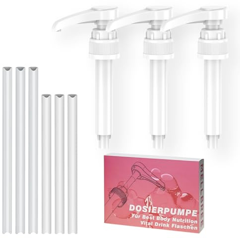 Dosierpumpe Kompatibel mit Best Body vital Drink Nutrition, 3 Stück Vital Drink Erstazpumpe Wiederverwendbarer Pumpspender mit 3 Langen und 3 kurzen Schläuchen für 500ml/1000ml Flaschen