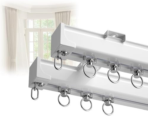 HJXGQJM 2 Läufige Gardinenschiene, Vorhangschiene Aus Kunststoff, Vorgebohrt, Komplettset Mit Zubehör, Für Wohnzimmer, Schlafzimmer, Montagematerial Und Endkappe(White,1.5m/4.9ft)